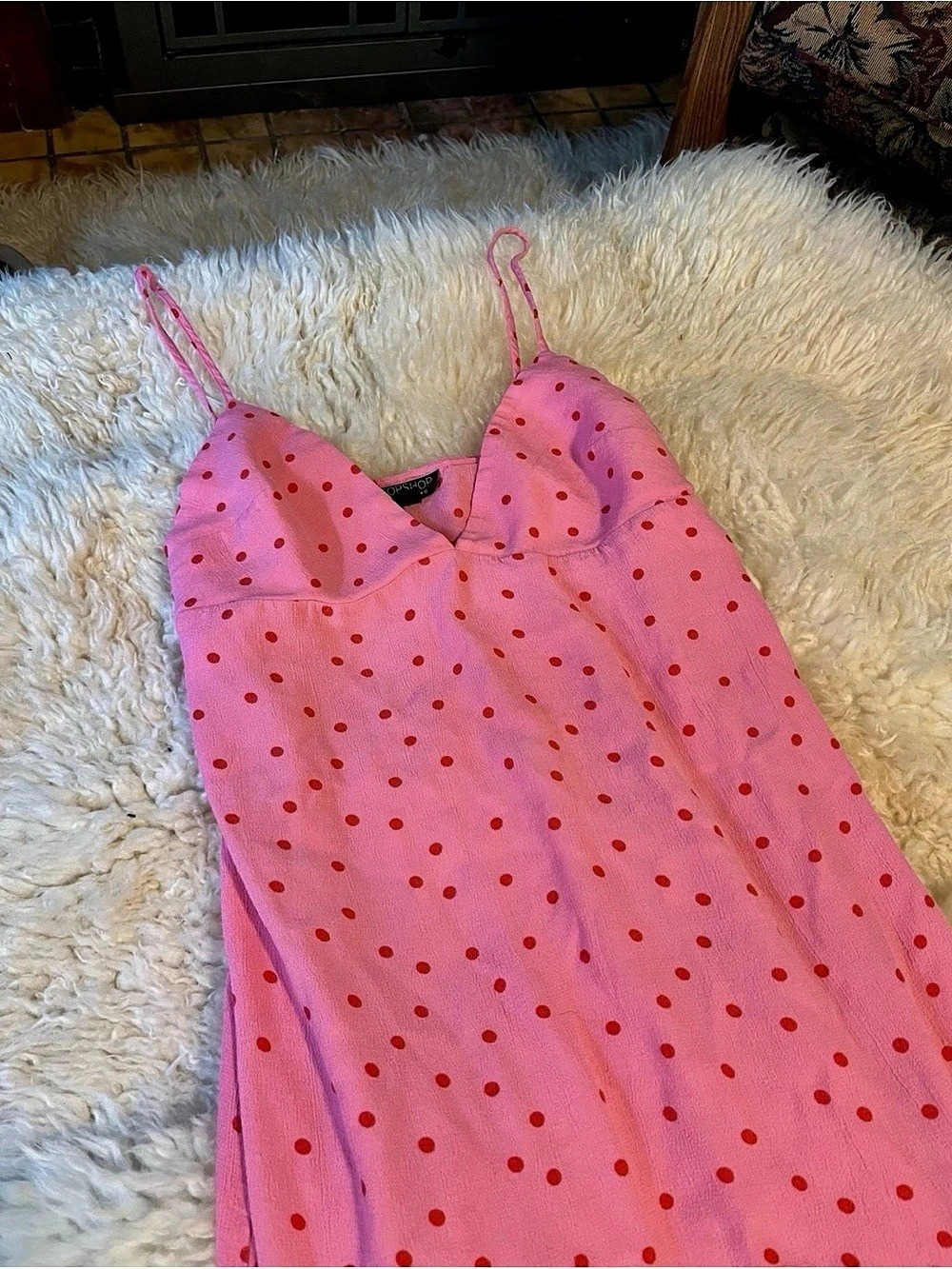 Topshop Pink Dress with Red Polka Dots 8